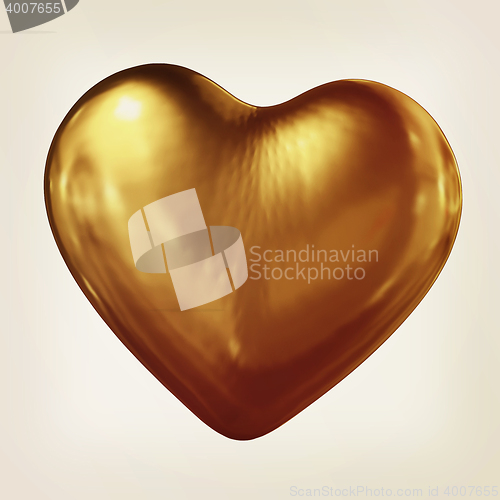 Image of 3d glossy metall heart. 3D illustration. Vintage style.