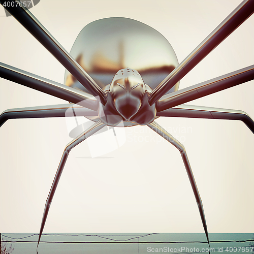 Image of chrome spider.Close-up. 3D illustration. Vintage style.