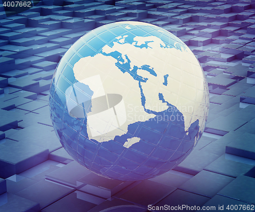 Image of earth against abstract urban background . 3D illustration. Vinta