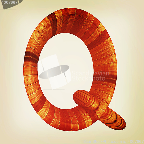 Image of Wooden Alphabet. Letter \"Q\" on a white. 3D illustration. Vintage