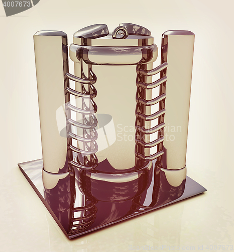 Image of Abstract chrome metal pressure vessel. 3D illustration. Vintage 
