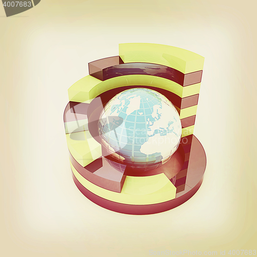 Image of Abstract blue-green structure with earth in the center . 3D illu