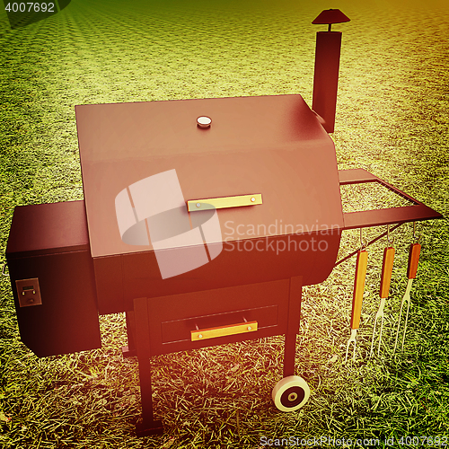 Image of oven barbecue grill. 3D illustration. Vintage style.