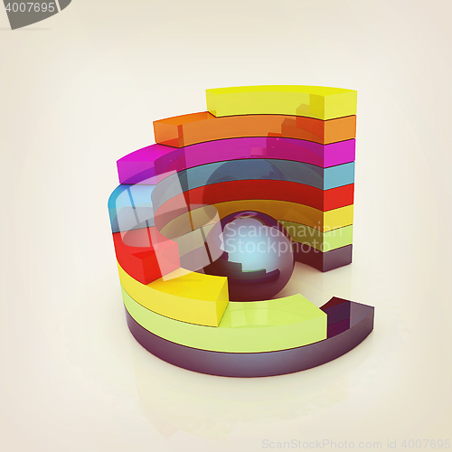 Image of Abstract colorful structure with blue bal in the center. 3D illu