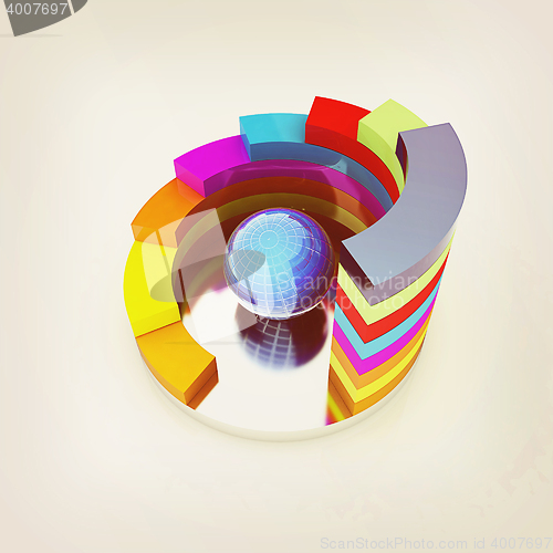 Image of Abstract colorful structure with blue bal in the center . 3D ill