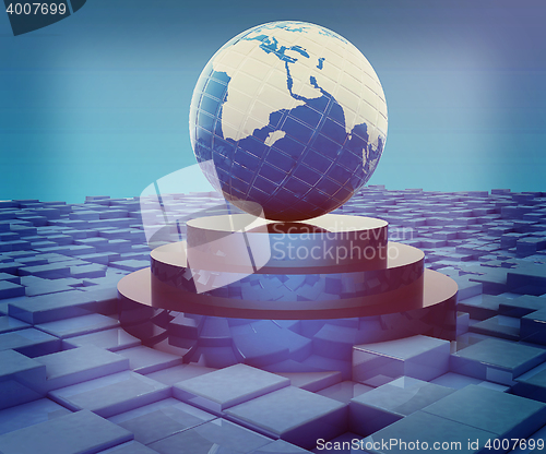 Image of Earth on podium. 3D illustration. Vintage style.