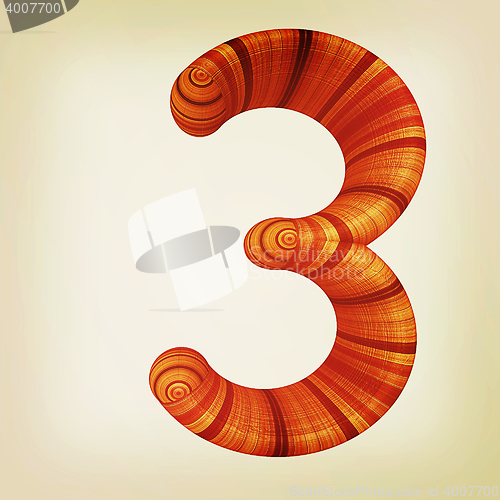 Image of Wooden number \"3\"- three on a white. . 3D illustration. Vintage 