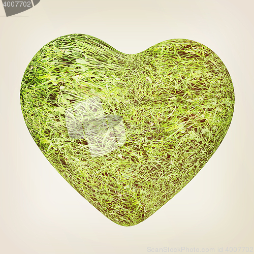 Image of 3d grass heart. 3D illustration. Vintage style.