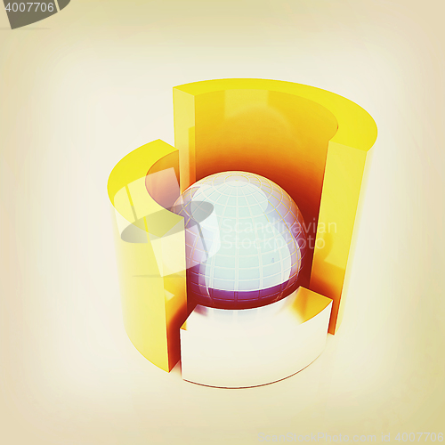 Image of 3D circular diagram and sphere on white background . 3D illustra