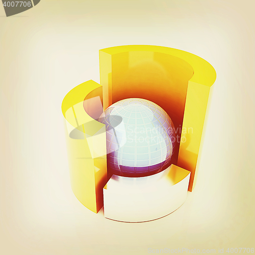 Image of 3D circular diagram and sphere on white background . 3D illustra