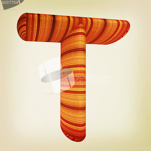 Image of Wooden Alphabet. Letter \"T\" on a white. 3D illustration. Vintage