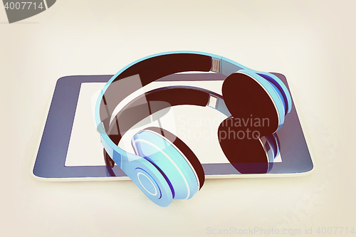 Image of phone and headphones. 3D illustration. Vintage style.