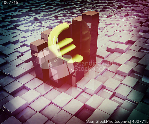 Image of Currency euro business graph on urban background. 3D illustratio