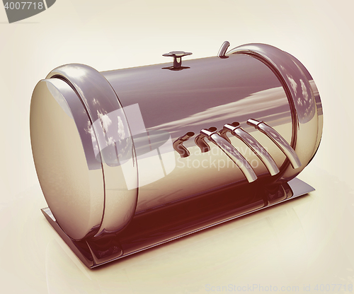 Image of Abstract chrome metal pressure vessel. 3D illustration. Vintage 