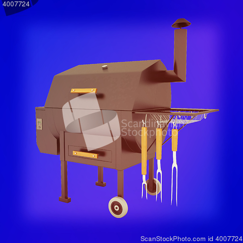 Image of oven barbecue grill. 3D illustration. Vintage style.