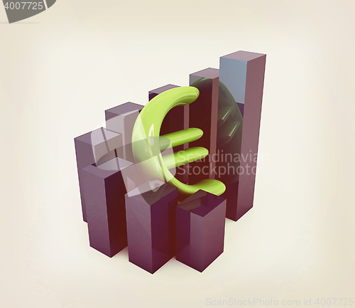 Image of Currency euro business graph. 3D illustration. Vintage style.