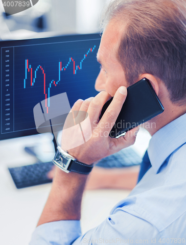 Image of businessman with smartphone in office