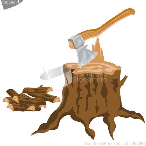Image of Axe and pricked firewood