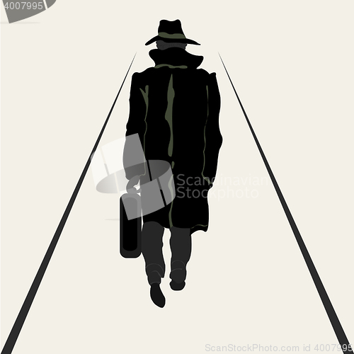 Image of Silhouette going men with briefcase in hand