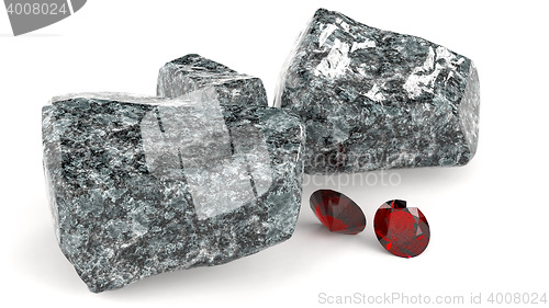 Image of Brilliant gems and rocky boulders 3d illustration