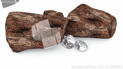 Image of Brilliant diamonds and rocky boulders 3d illustration
