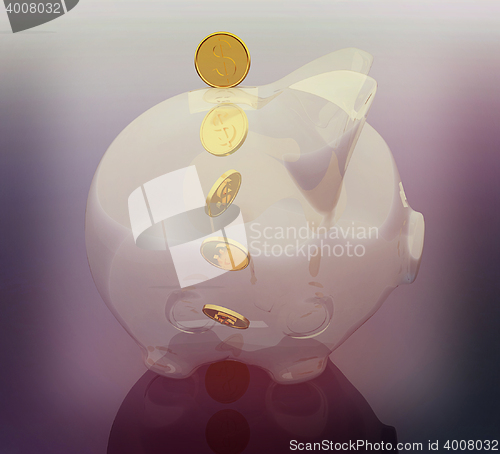 Image of Glass piggy bank. 3D illustration. Vintage style.
