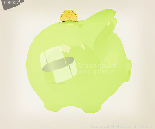 Image of piggy bank and falling coins. 3D illustration. Vintage style.