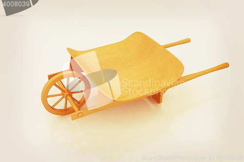 Image of wooden wheelbarrow. 3D illustration. Vintage style.