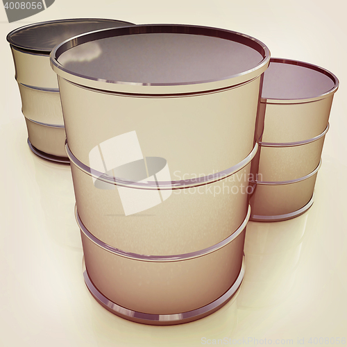 Image of Metal barrels. 3D illustration. Vintage style.