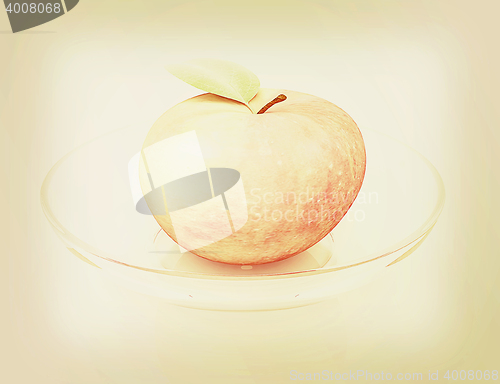 Image of apple on a plate . 3D illustration. Vintage style.