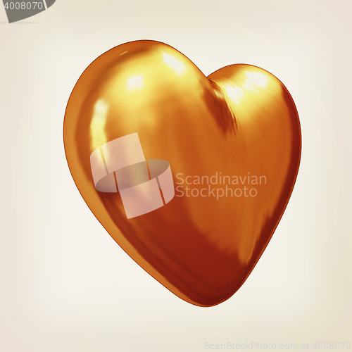 Image of 3d glossy metall heart. 3D illustration. Vintage style.