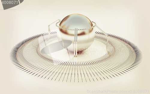 Image of 3d fantastic object with the ball in the middle. 3D illustration