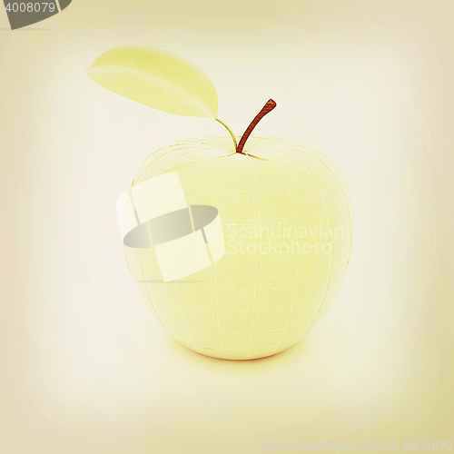 Image of apple with leaf . 3D illustration. Vintage style.