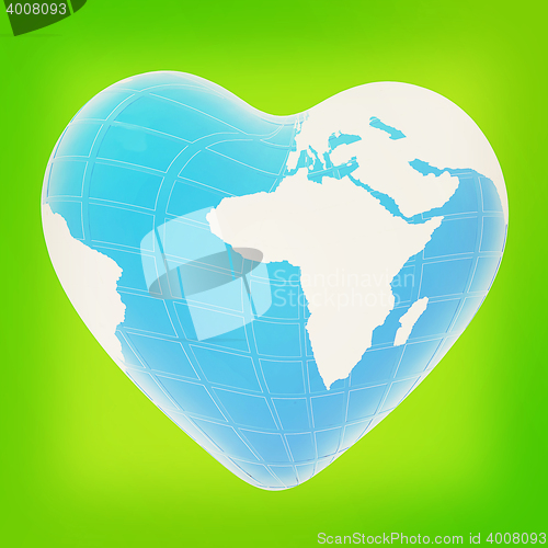 Image of 3d earth to heart symbol. 3D illustration. Vintage style.