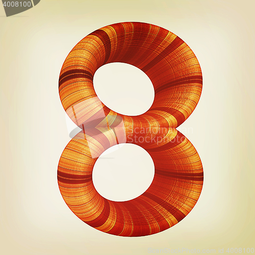 Image of Wooden number \"8\"- eight on a white. . 3D illustration. Vintage 