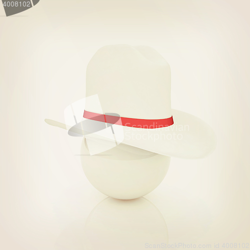 Image of 3d white hat on white ball. Sapport icon. 3D illustration. Vinta