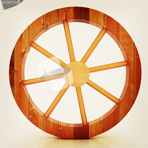 Image of wooden wheel. 3D illustration. Vintage style.