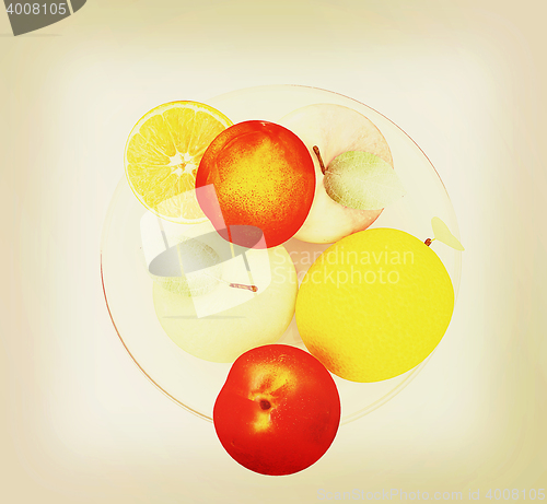 Image of Citrus and apples. 3D illustration. Vintage style.