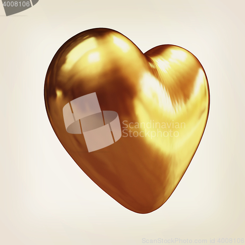 Image of 3d glossy metall heart. 3D illustration. Vintage style.