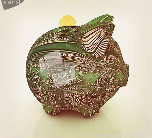 Image of electronic piggy bank. 3D illustration. Vintage style.