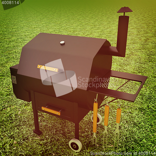 Image of oven barbecue grill. 3D illustration. Vintage style.