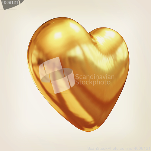 Image of 3d glossy metall heart. 3D illustration. Vintage style.