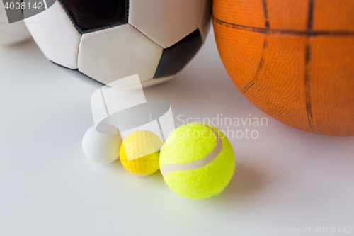 Image of close up of different sports balls set