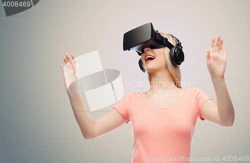 Image of woman in virtual reality headset or 3d glasses