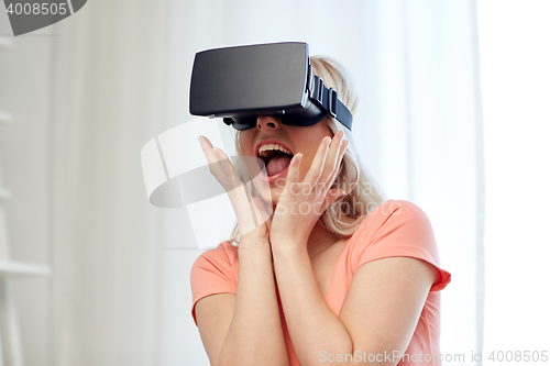 Image of woman in virtual reality headset or 3d glasses