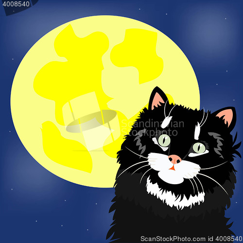 Image of Black cat and moon