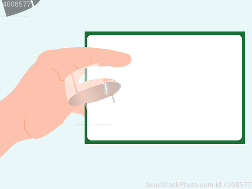 Image of Human hand and clean sheet with frame