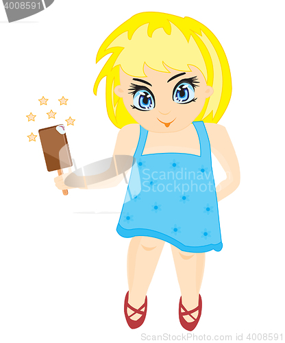 Image of Small girl with ice cream on a stick