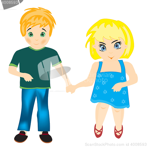 Image of Boy and girl hold for hands