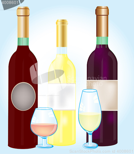 Image of Three bottles blame and goblets